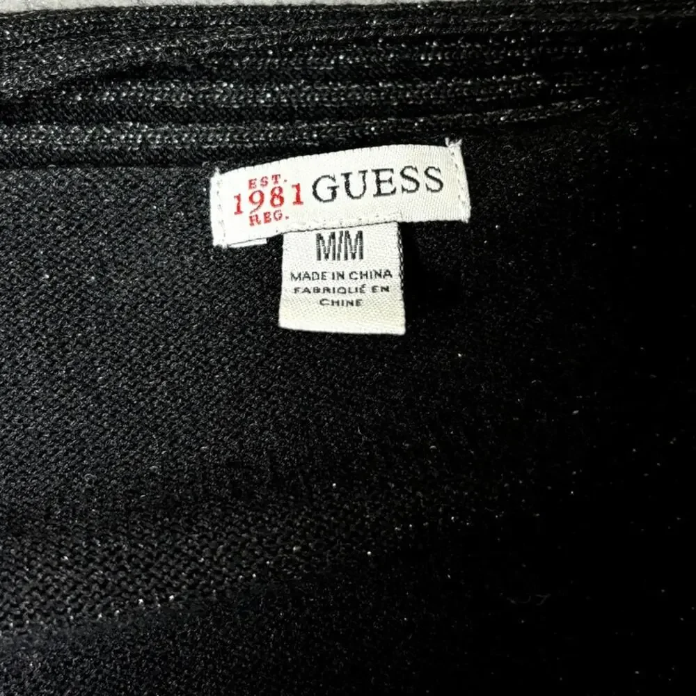 Guess Black Glitter Plunge Zip Wrap Knit Event Evening Holiday Party Sweater M - Picture 4 of 5